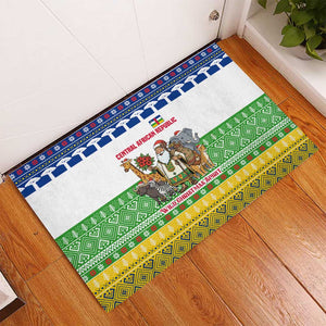 Central African Republic Christmas Rubber Doormat Santa and Safari Animals Baobab Trees Snowflakes - African Pride