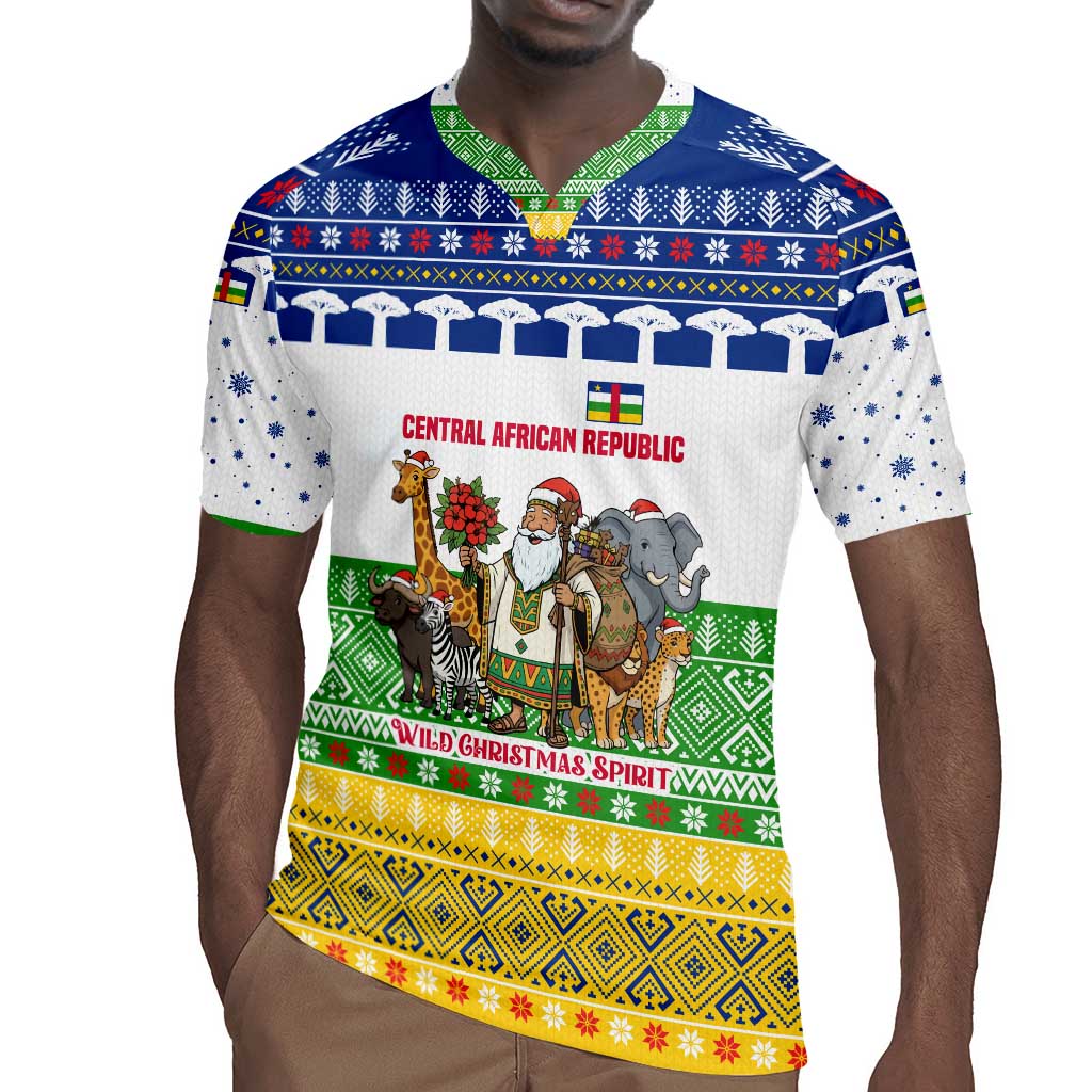 Central African Republic Christmas Rugby Jersey Santa and Safari Animals Baobab Trees Snowflakes - African Pride