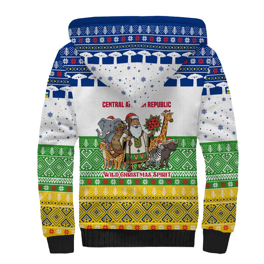 Central African Republic Christmas Sherpa Hoodie Santa and Safari Animals Baobab Trees Snowflakes - African Pride