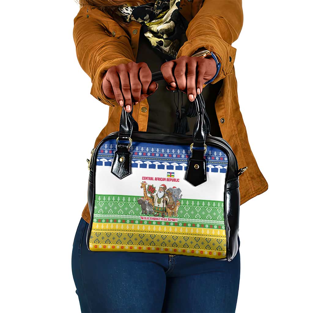 Central African Republic Christmas Shoulder Handbag Santa and Safari Animals Baobab Trees Snowflakes - African Pride