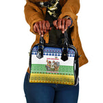 Central African Republic Christmas Shoulder Handbag Santa and Safari Animals Baobab Trees Snowflakes - African Pride