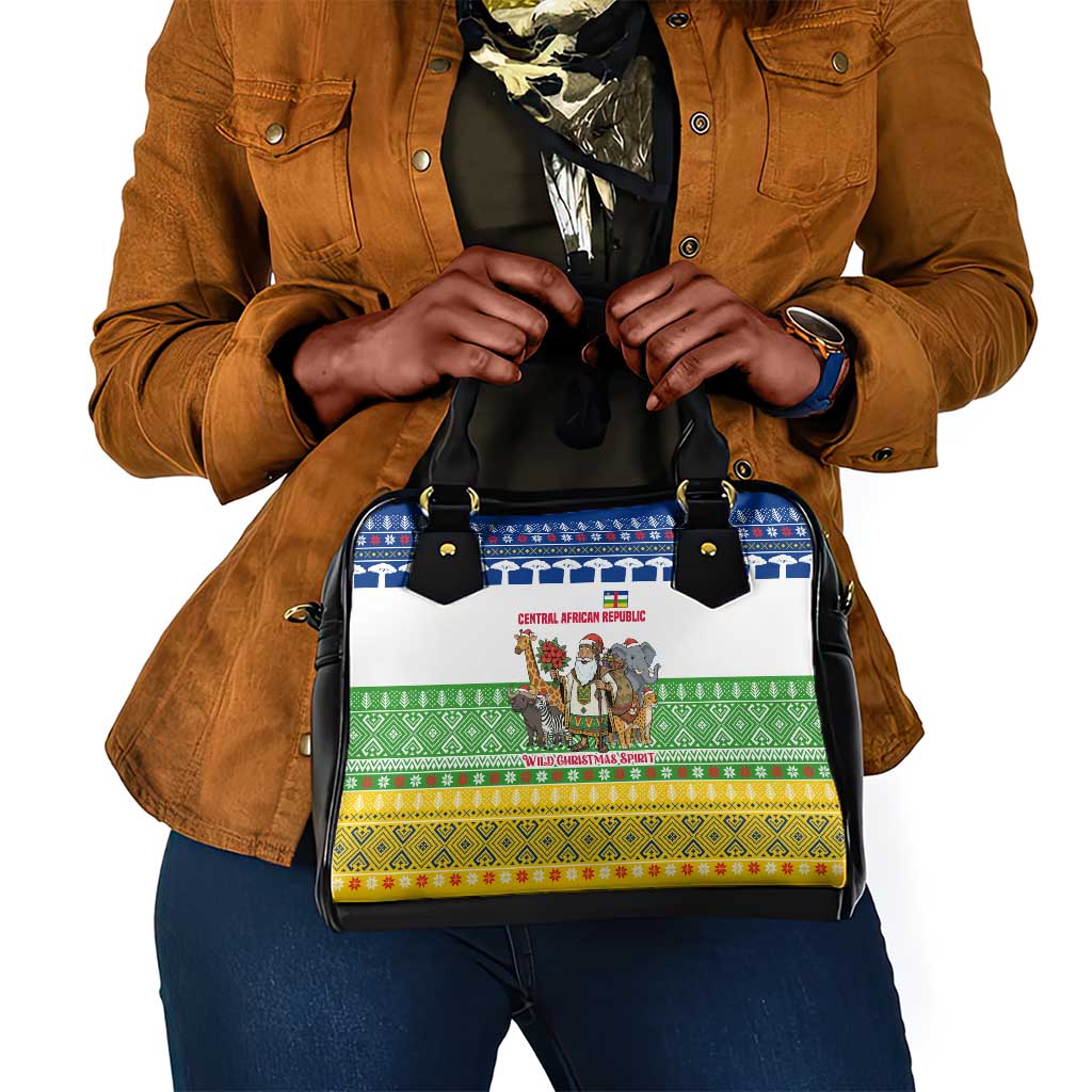 Central African Republic Christmas Shoulder Handbag Santa and Safari Animals Baobab Trees Snowflakes - African Pride