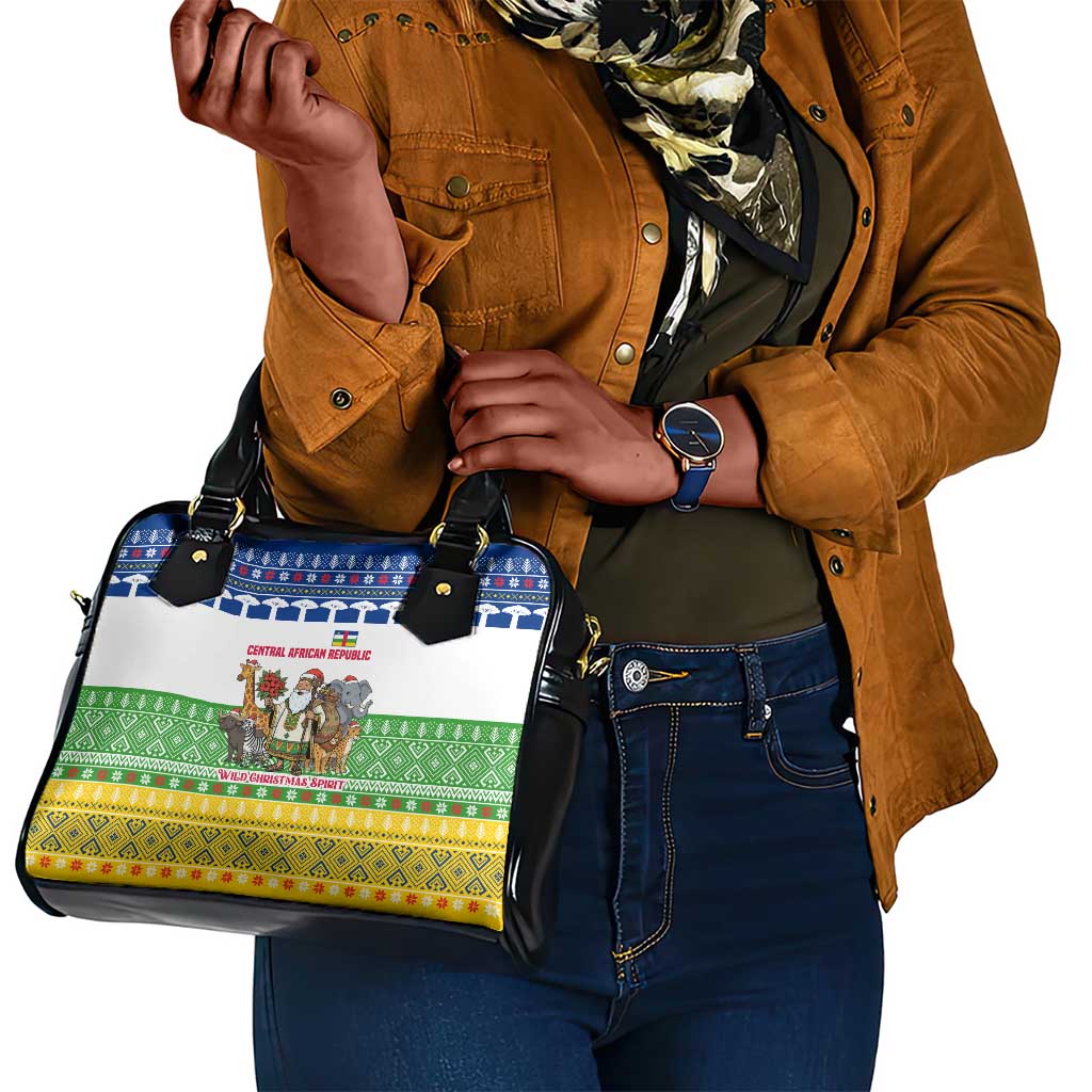 Central African Republic Christmas Shoulder Handbag Santa and Safari Animals Baobab Trees Snowflakes - African Pride
