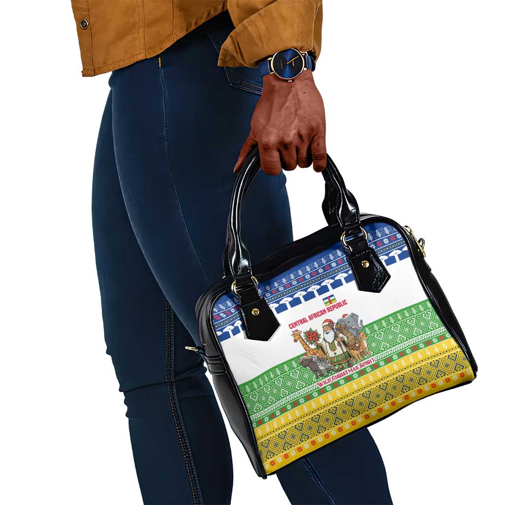 Central African Republic Christmas Shoulder Handbag Santa and Safari Animals Baobab Trees Snowflakes - African Pride