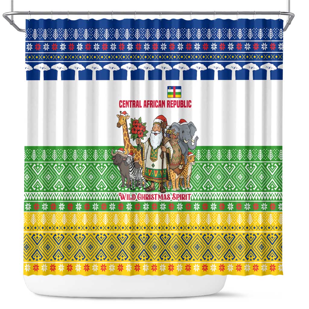 Central African Republic Christmas Shower Curtain Santa and Safari Animals Baobab Trees Snowflakes - African Pride