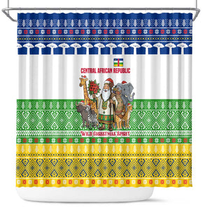 Central African Republic Christmas Shower Curtain Santa and Safari Animals Baobab Trees Snowflakes - African Pride
