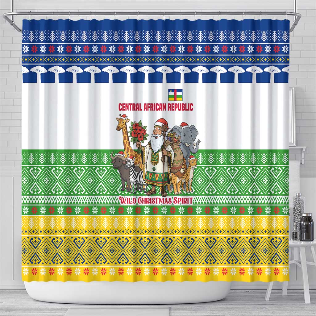 Central African Republic Christmas Shower Curtain Santa and Safari Animals Baobab Trees Snowflakes - African Pride