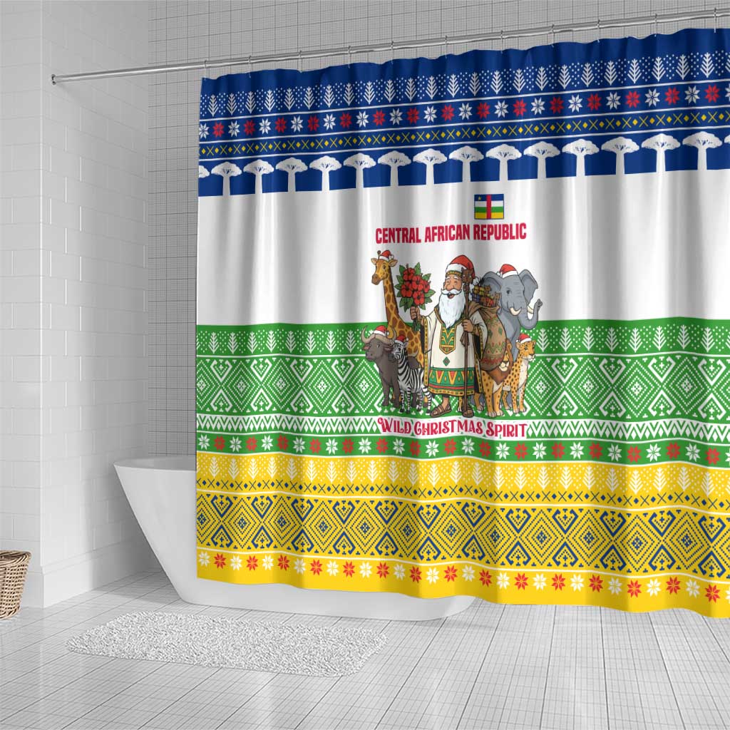 Central African Republic Christmas Shower Curtain Santa and Safari Animals Baobab Trees Snowflakes - African Pride