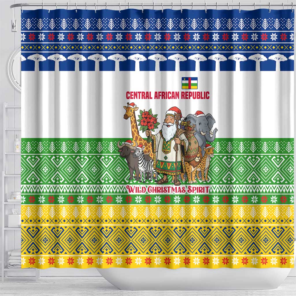 Central African Republic Christmas Shower Curtain Santa and Safari Animals Baobab Trees Snowflakes - African Pride