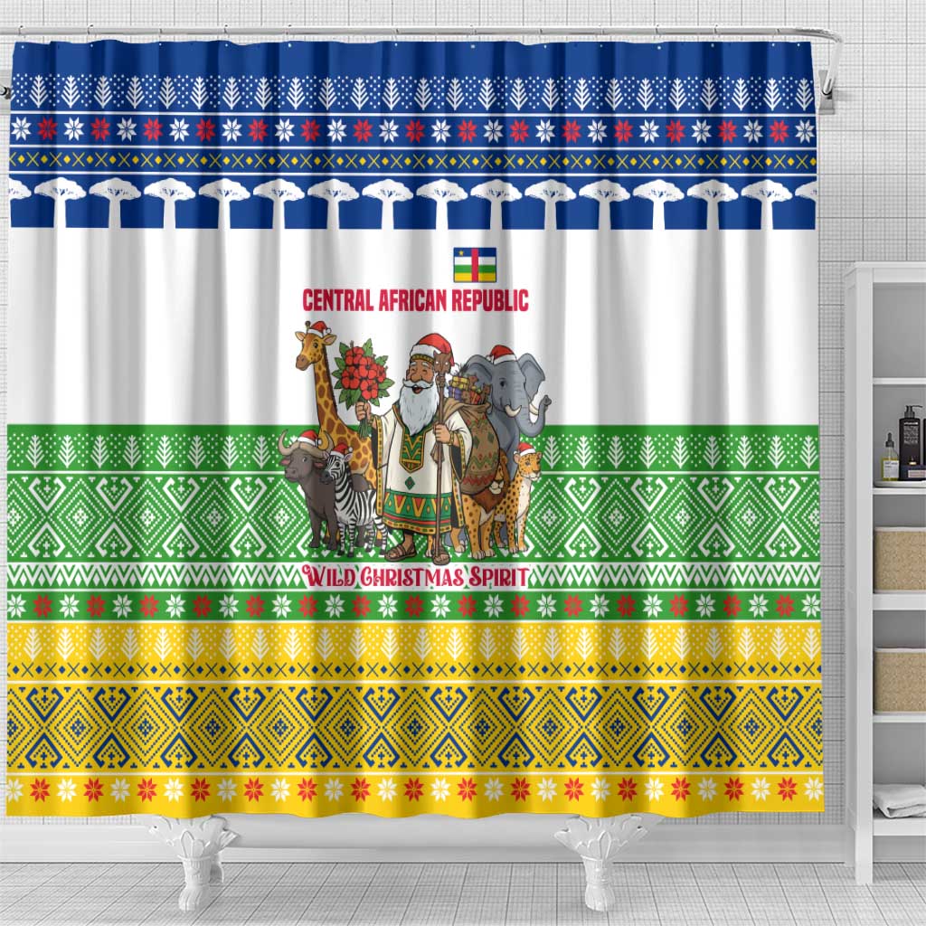 Central African Republic Christmas Shower Curtain Santa and Safari Animals Baobab Trees Snowflakes - African Pride