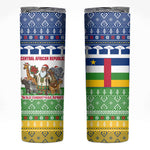 Central African Republic Christmas Skinny Tumbler Santa and Safari Animals Baobab Trees Snowflakes - African Pride