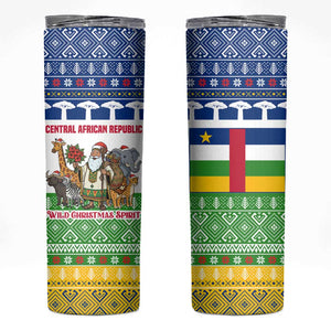 Central African Republic Christmas Skinny Tumbler Santa and Safari Animals Baobab Trees Snowflakes - African Pride