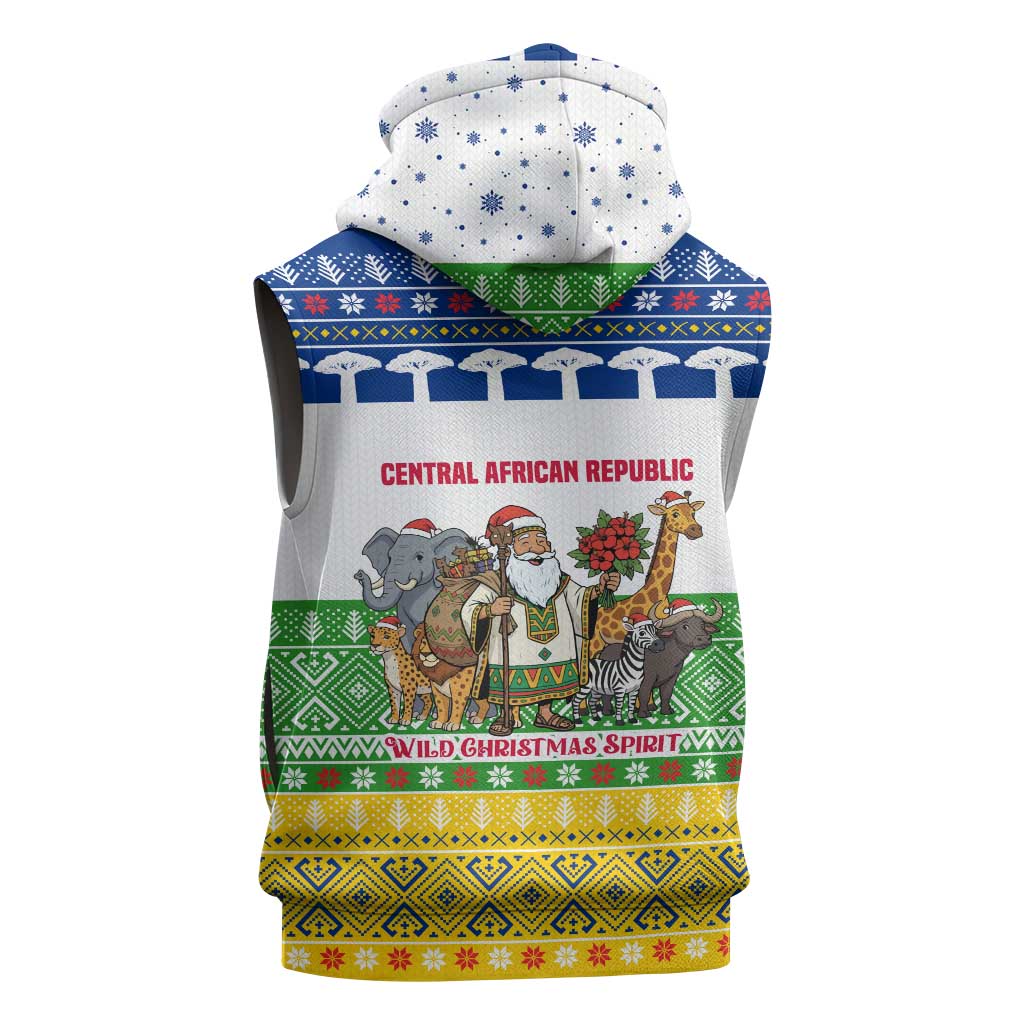 Central African Republic Christmas Sleeveless Hoodie Santa and Safari Animals Baobab Trees Snowflakes - African Pride