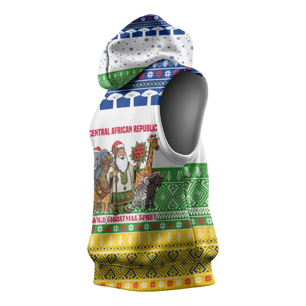 Central African Republic Christmas Sleeveless Hoodie Santa and Safari Animals Baobab Trees Snowflakes - African Pride