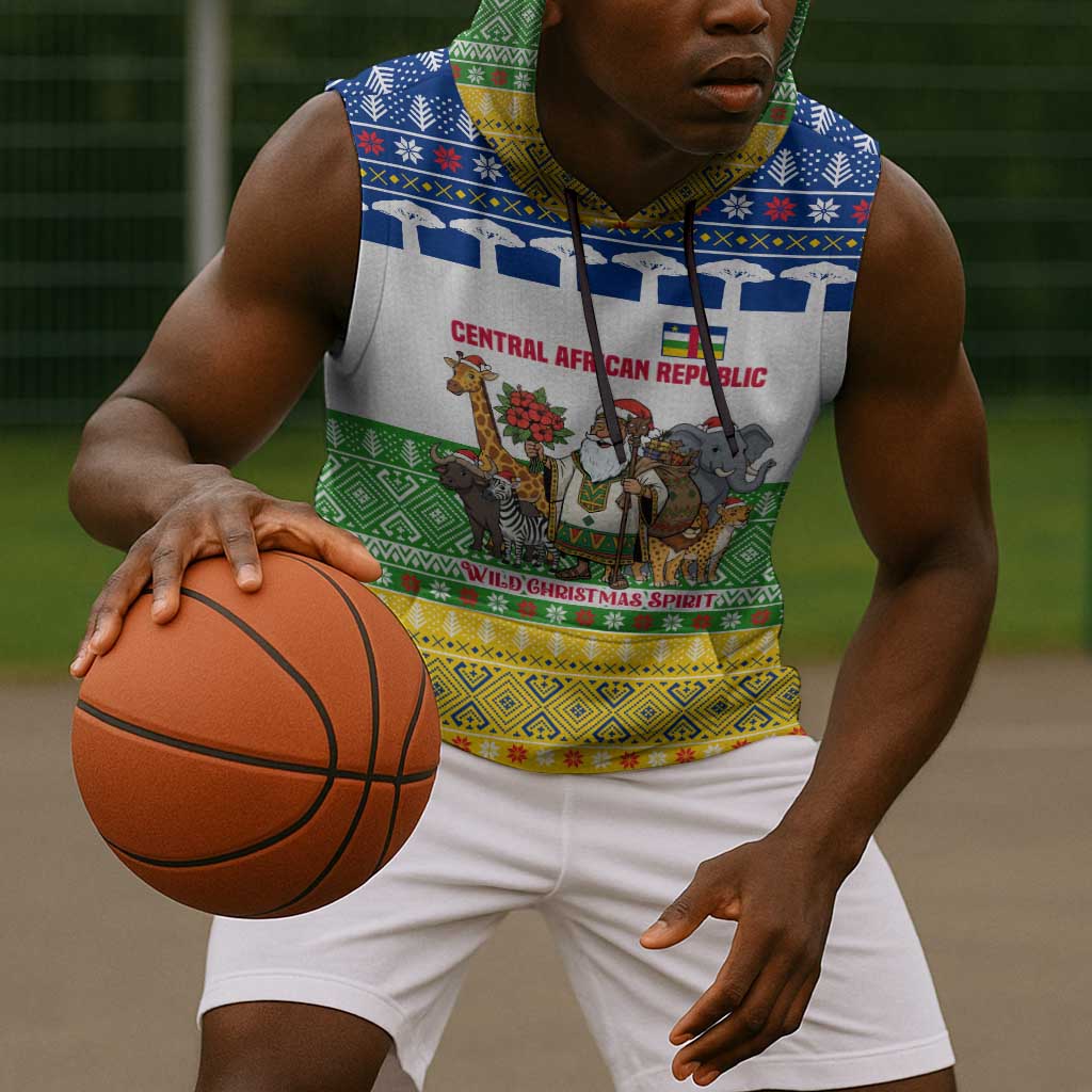 Central African Republic Christmas Sleeveless Hoodie Santa and Safari Animals Baobab Trees Snowflakes - African Pride