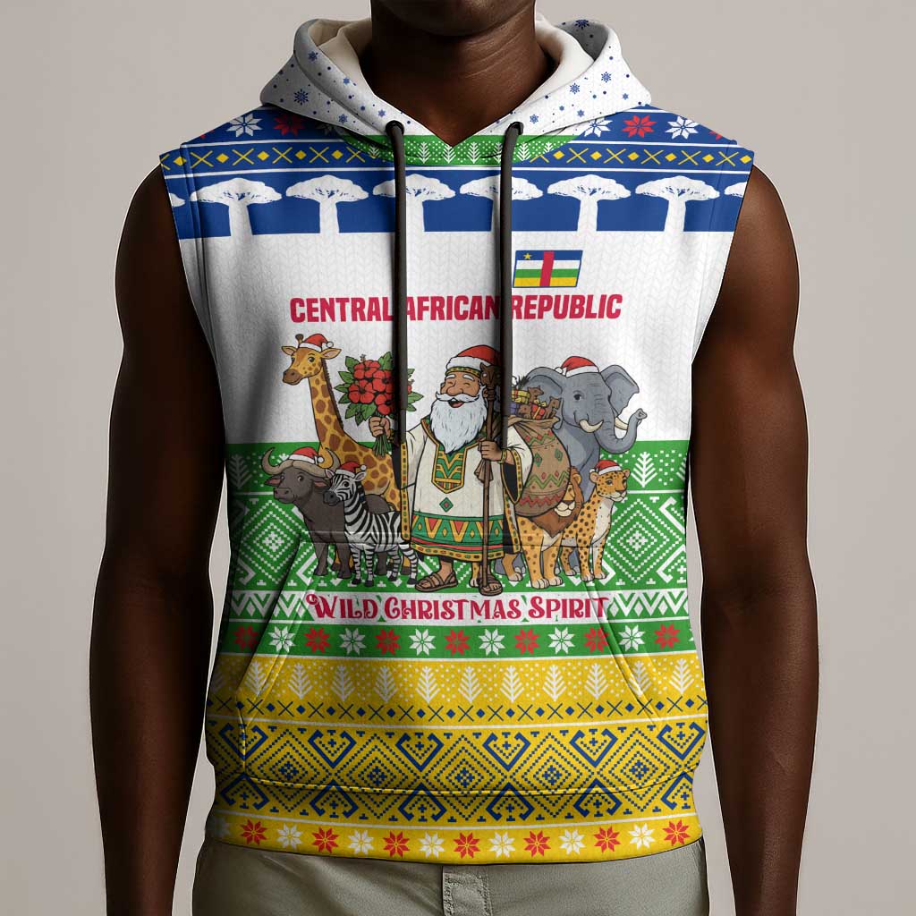 Central African Republic Christmas Sleeveless Hoodie Santa and Safari Animals Baobab Trees Snowflakes - African Pride
