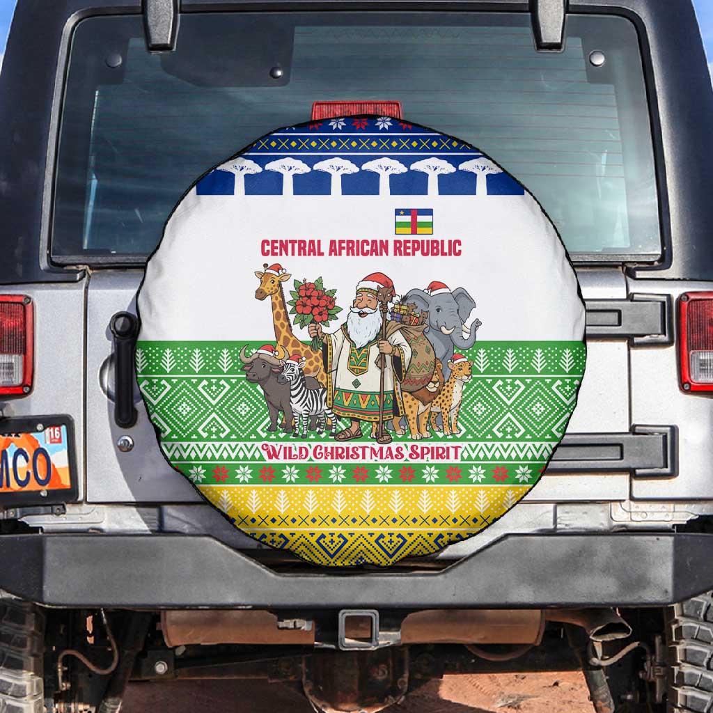 Central African Republic Christmas Spare Tire Cover Santa and Safari Animals Baobab Trees Snowflakes - African Pride
