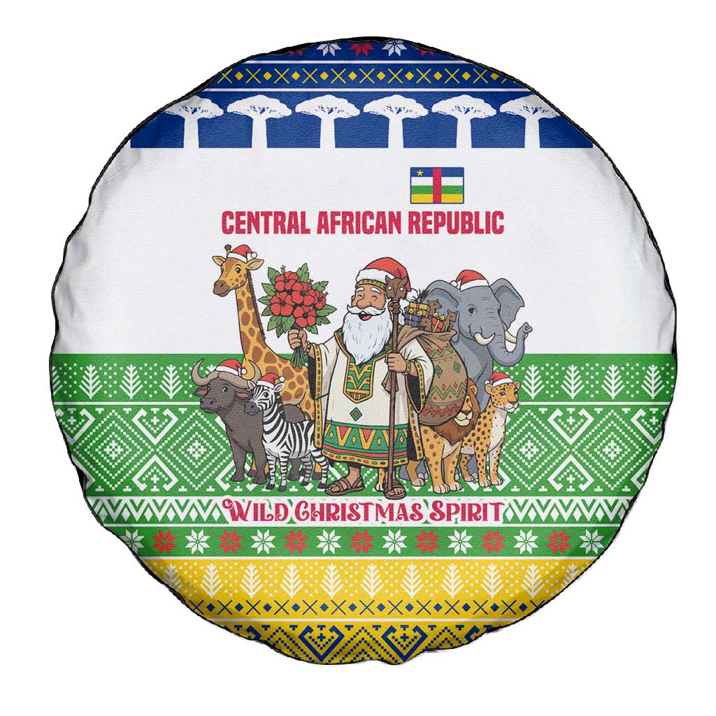 Central African Republic Christmas Spare Tire Cover Santa and Safari Animals Baobab Trees Snowflakes - African Pride