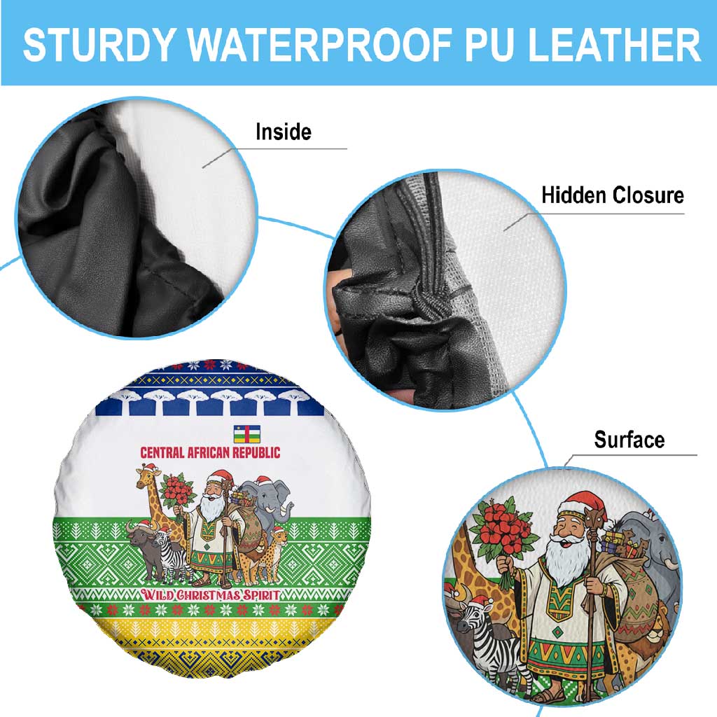 Central African Republic Christmas Spare Tire Cover Santa and Safari Animals Baobab Trees Snowflakes - African Pride