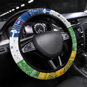 Central African Republic Christmas Steering Wheel Cover Santa and Safari Animals Baobab Trees Snowflakes - African Pride