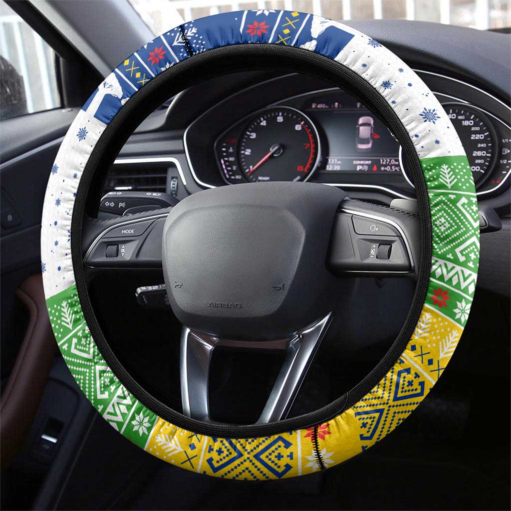 Central African Republic Christmas Steering Wheel Cover Santa and Safari Animals Baobab Trees Snowflakes - African Pride