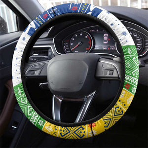 Central African Republic Christmas Steering Wheel Cover Santa and Safari Animals Baobab Trees Snowflakes - African Pride