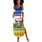 Central African Republic Christmas Summer Maxi Dress Santa and Safari Animals Baobab Trees Snowflakes - African Pride