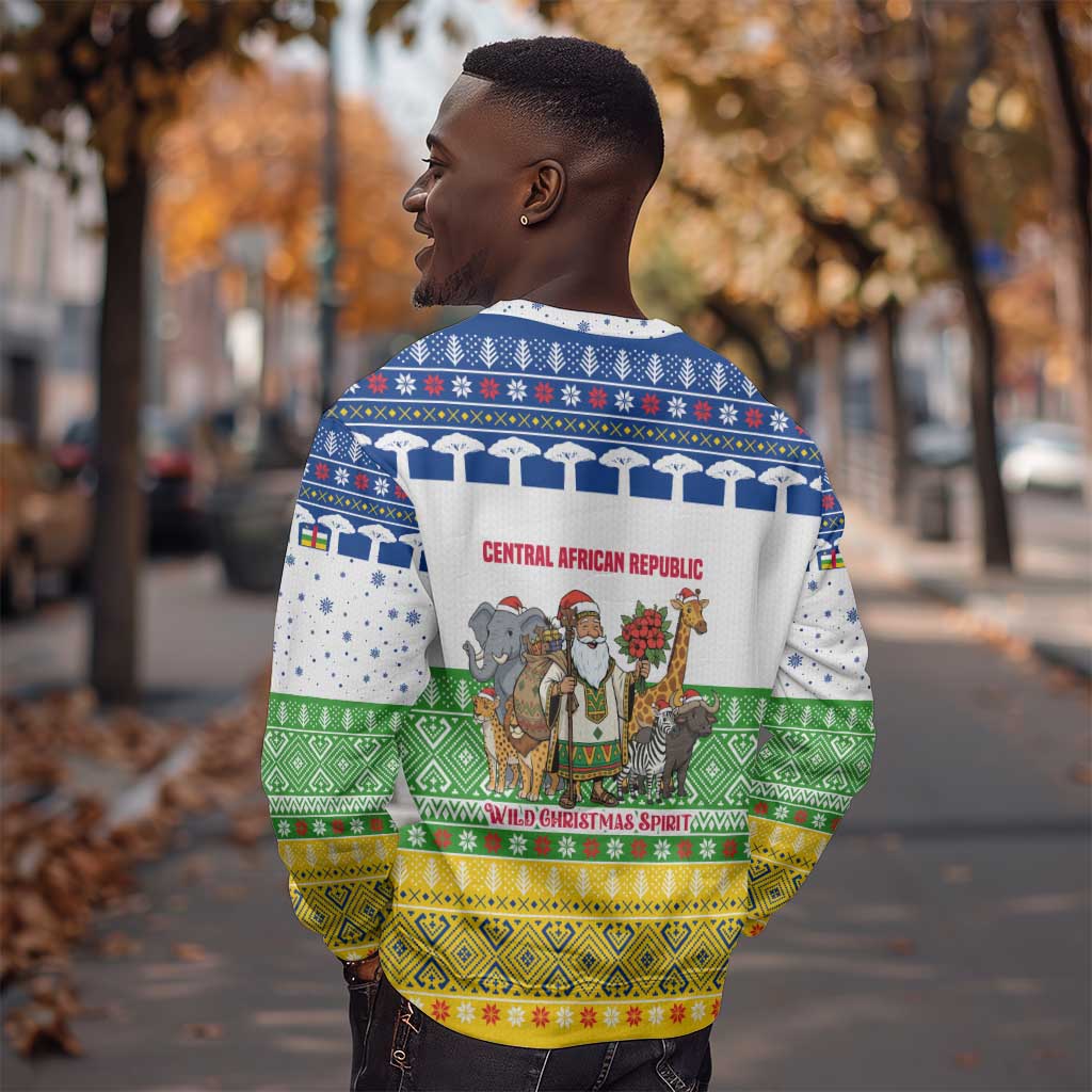 Central African Republic Christmas Sweatshirt Santa and Safari Animals Baobab Trees Snowflakes - African Pride