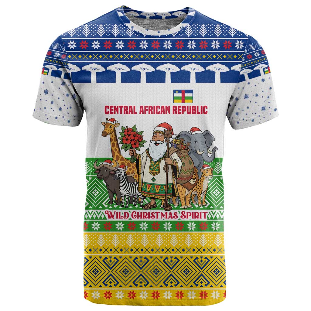 Central African Republic Christmas T shirt Santa and Safari Animals Baobab Trees Snowflakes - African Pride
