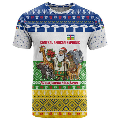 Central African Republic Christmas T shirt Santa and Safari Animals Baobab Trees Snowflakes - African Pride