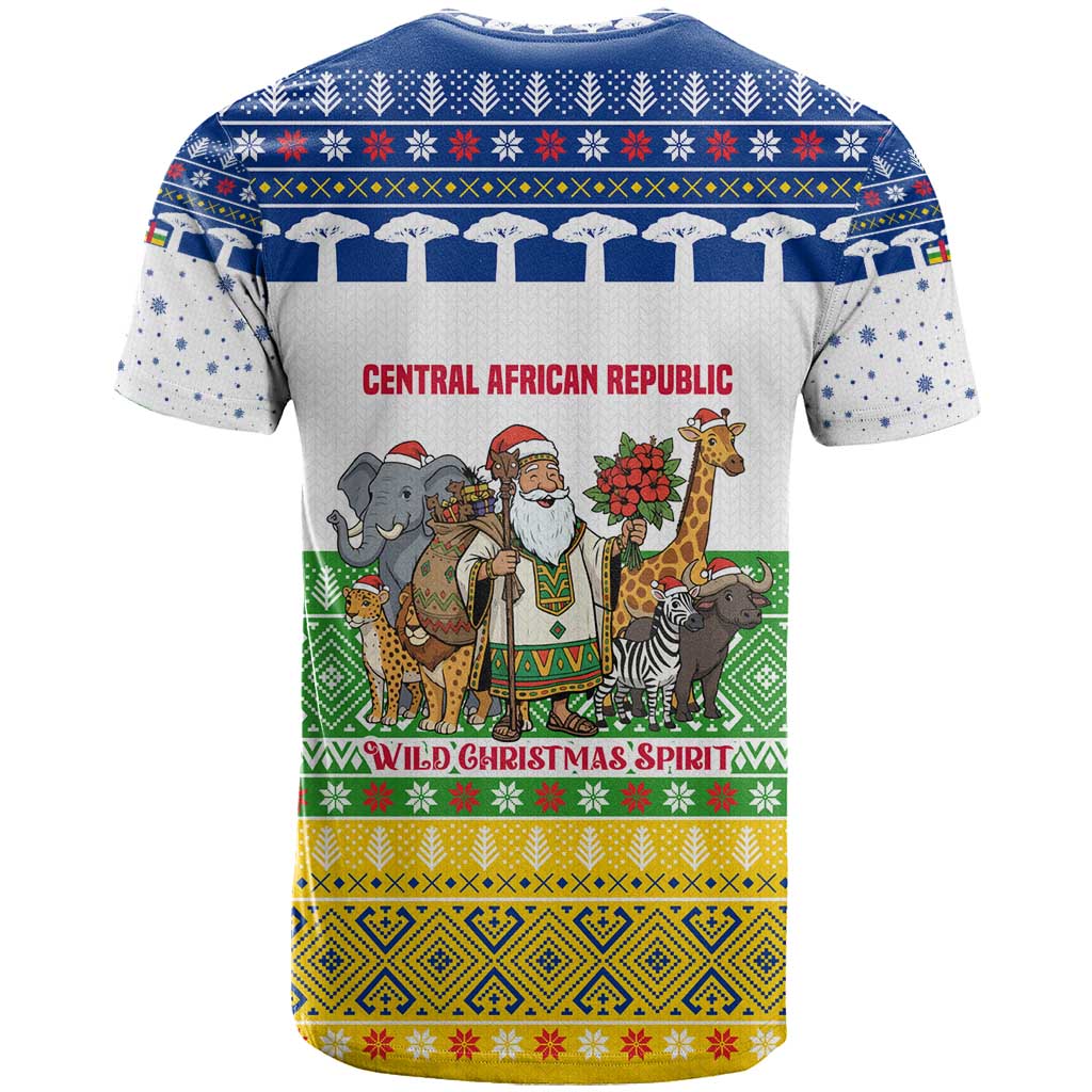 Central African Republic Christmas T shirt Santa and Safari Animals Baobab Trees Snowflakes - African Pride