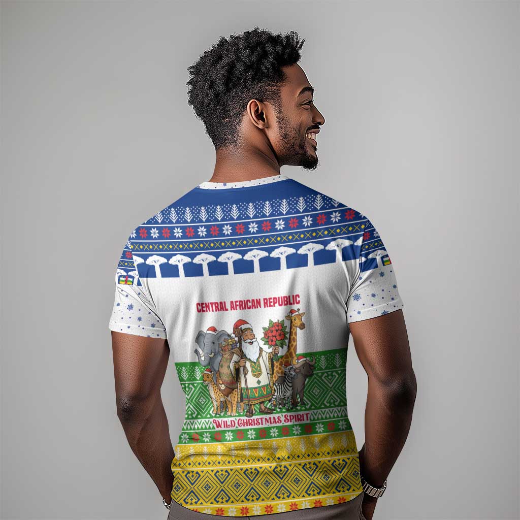 Central African Republic Christmas T shirt Santa and Safari Animals Baobab Trees Snowflakes - African Pride