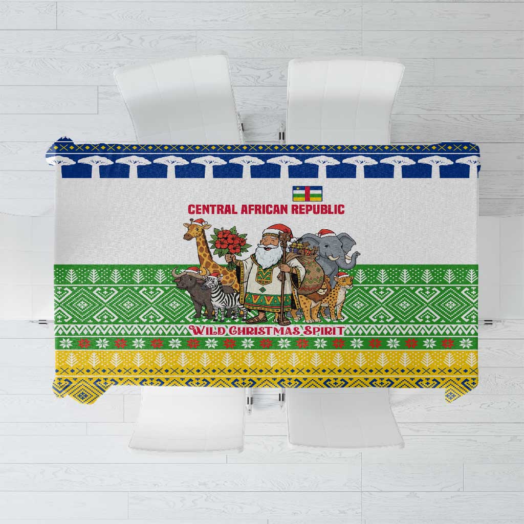 Central African Republic Christmas Tablecloth Santa and Safari Animals Baobab Trees Snowflakes - African Pride