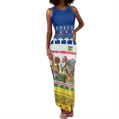Central African Republic Christmas Tank Maxi Dress Santa and Safari Animals Baobab Trees Snowflakes - African Pride