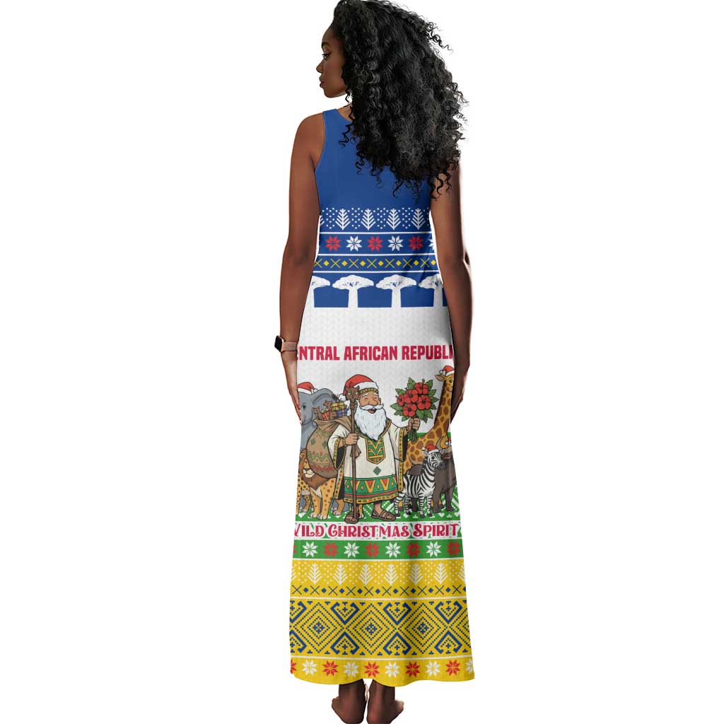 Central African Republic Christmas Tank Maxi Dress Santa and Safari Animals Baobab Trees Snowflakes - African Pride