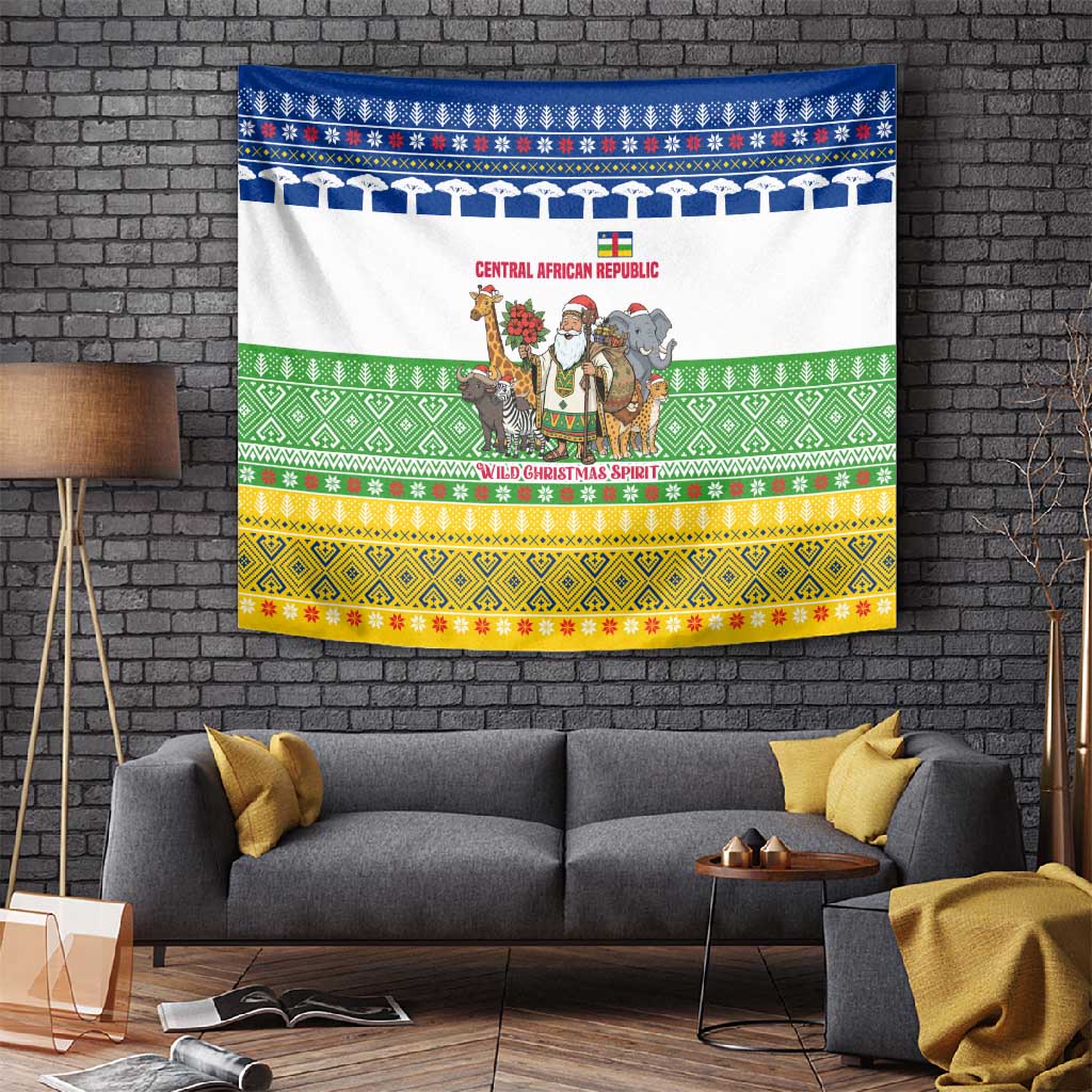 Central African Republic Christmas Tapestry Santa and Safari Animals Baobab Trees Snowflakes - African Pride