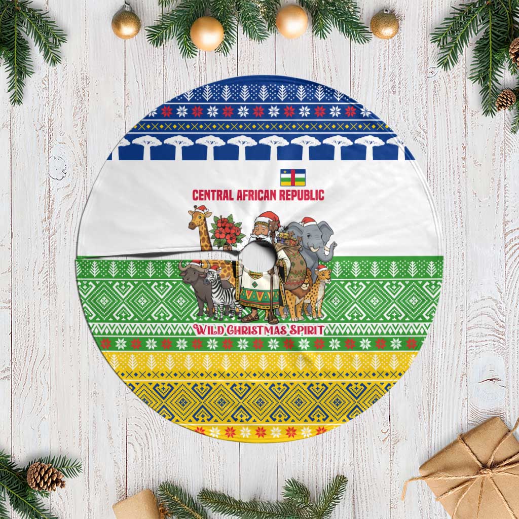 Central African Republic Christmas Tree Skirt Santa and Safari Animals Baobab Trees Snowflakes - African Pride