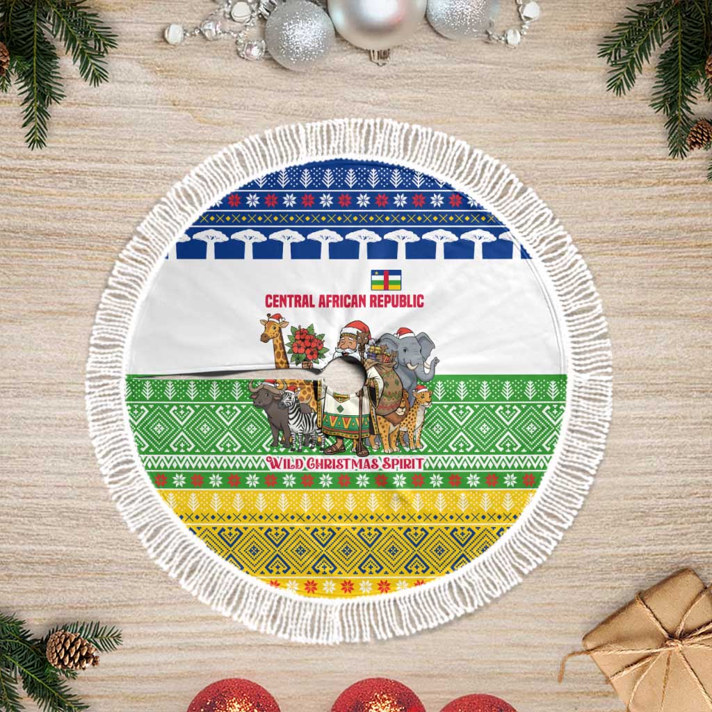 Central African Republic Christmas Tree Skirt Santa and Safari Animals Baobab Trees Snowflakes - African Pride