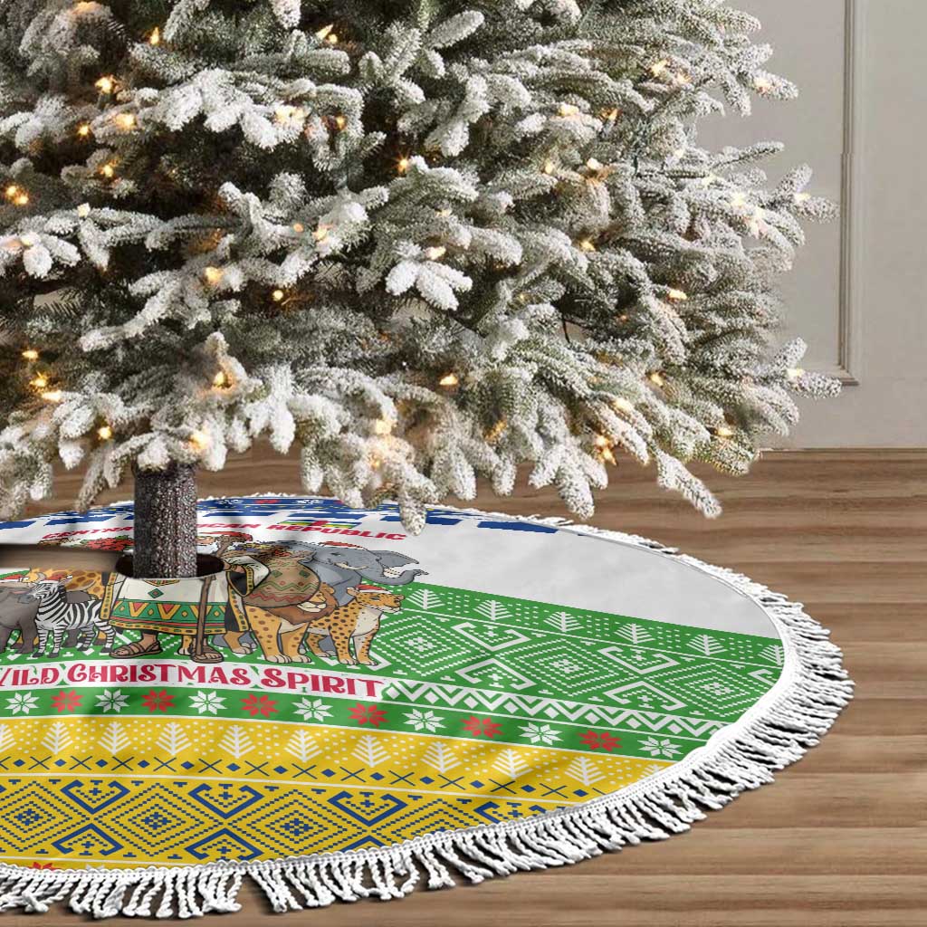 Central African Republic Christmas Tree Skirt Santa and Safari Animals Baobab Trees Snowflakes - African Pride