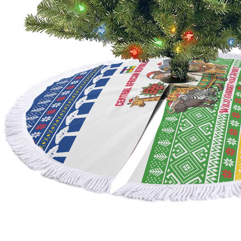 Central African Republic Christmas Tree Skirt Santa and Safari Animals Baobab Trees Snowflakes - African Pride