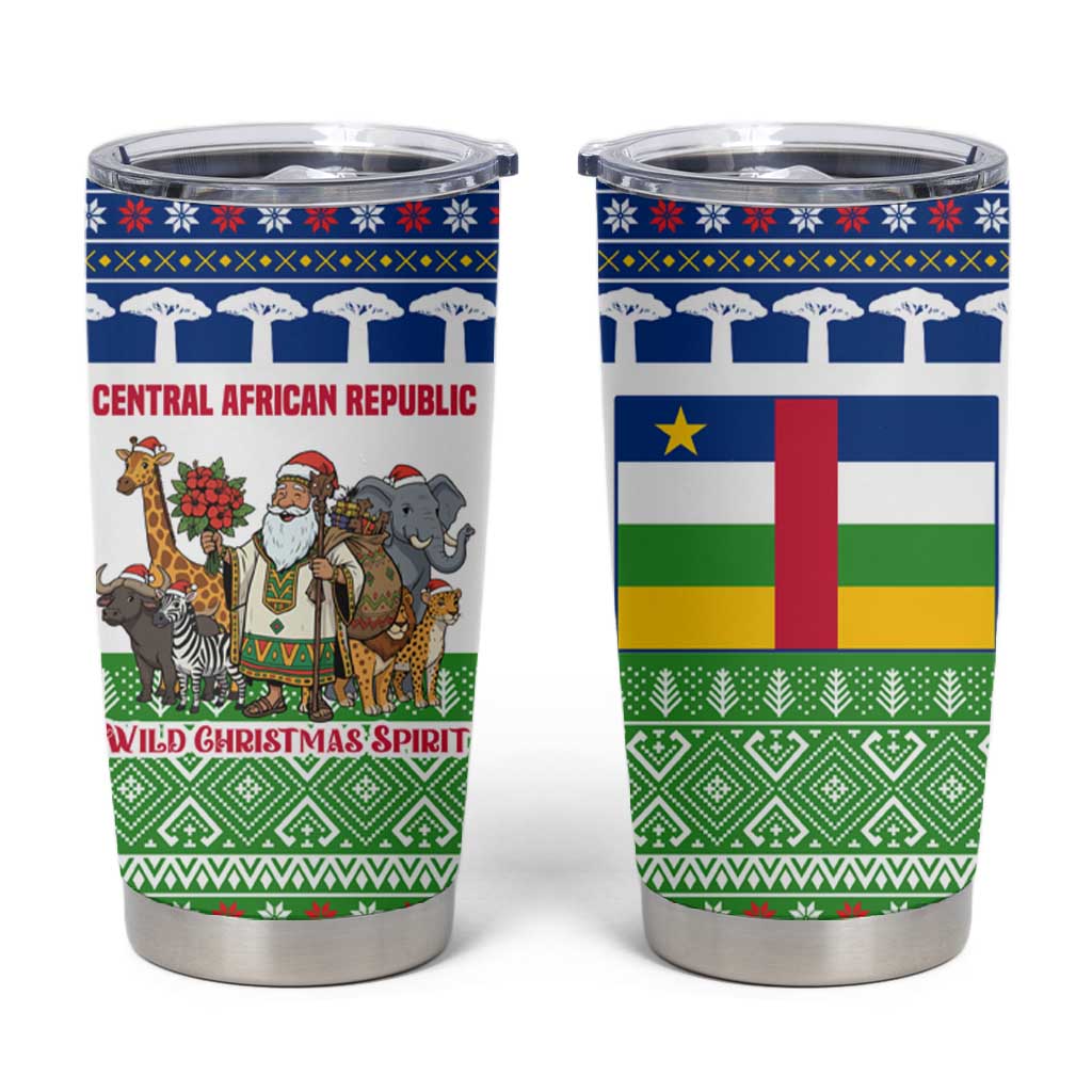 Central African Republic Christmas Tumbler Cup Santa and Safari Animals Baobab Trees Snowflakes - African Pride