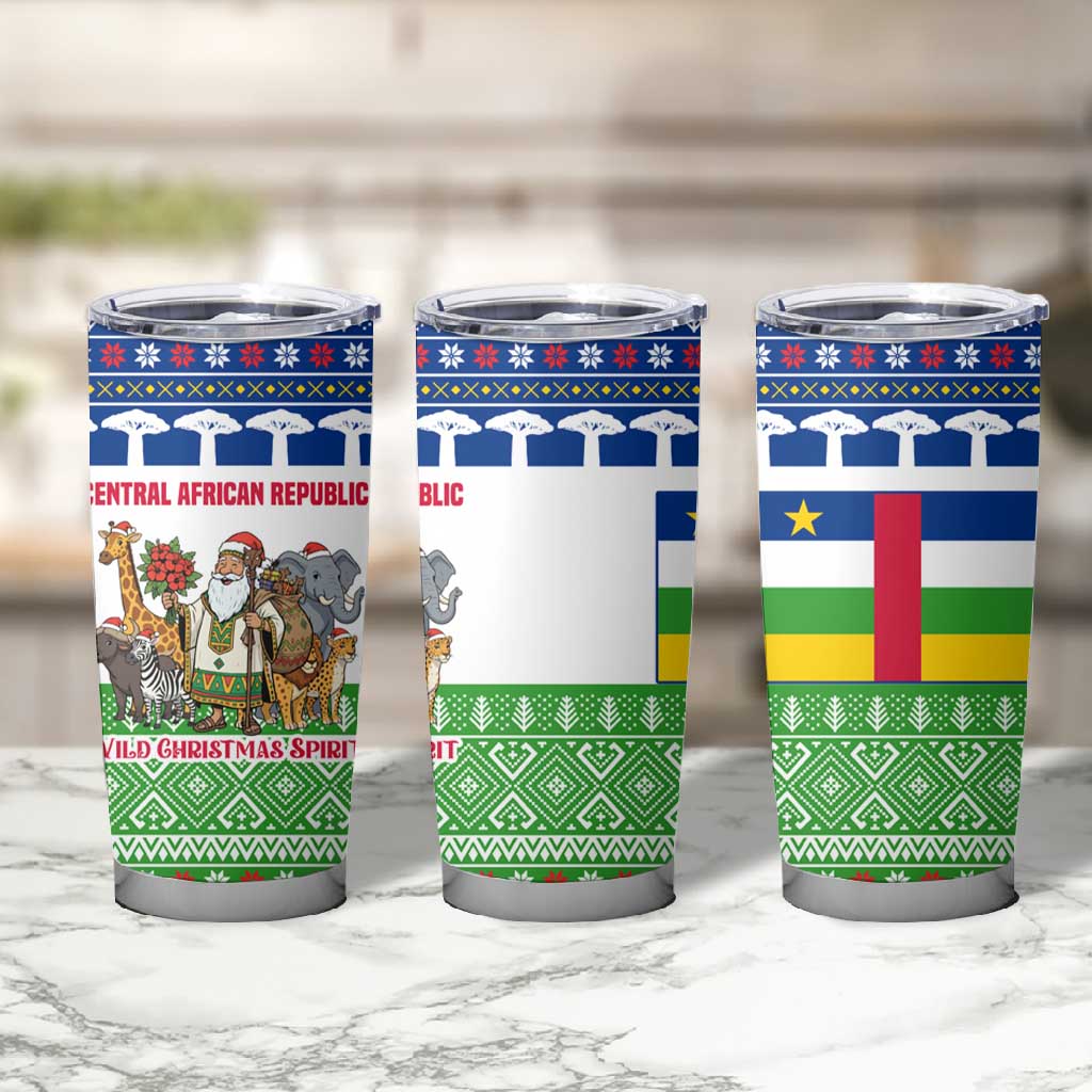 Central African Republic Christmas Tumbler Cup Santa and Safari Animals Baobab Trees Snowflakes - African Pride