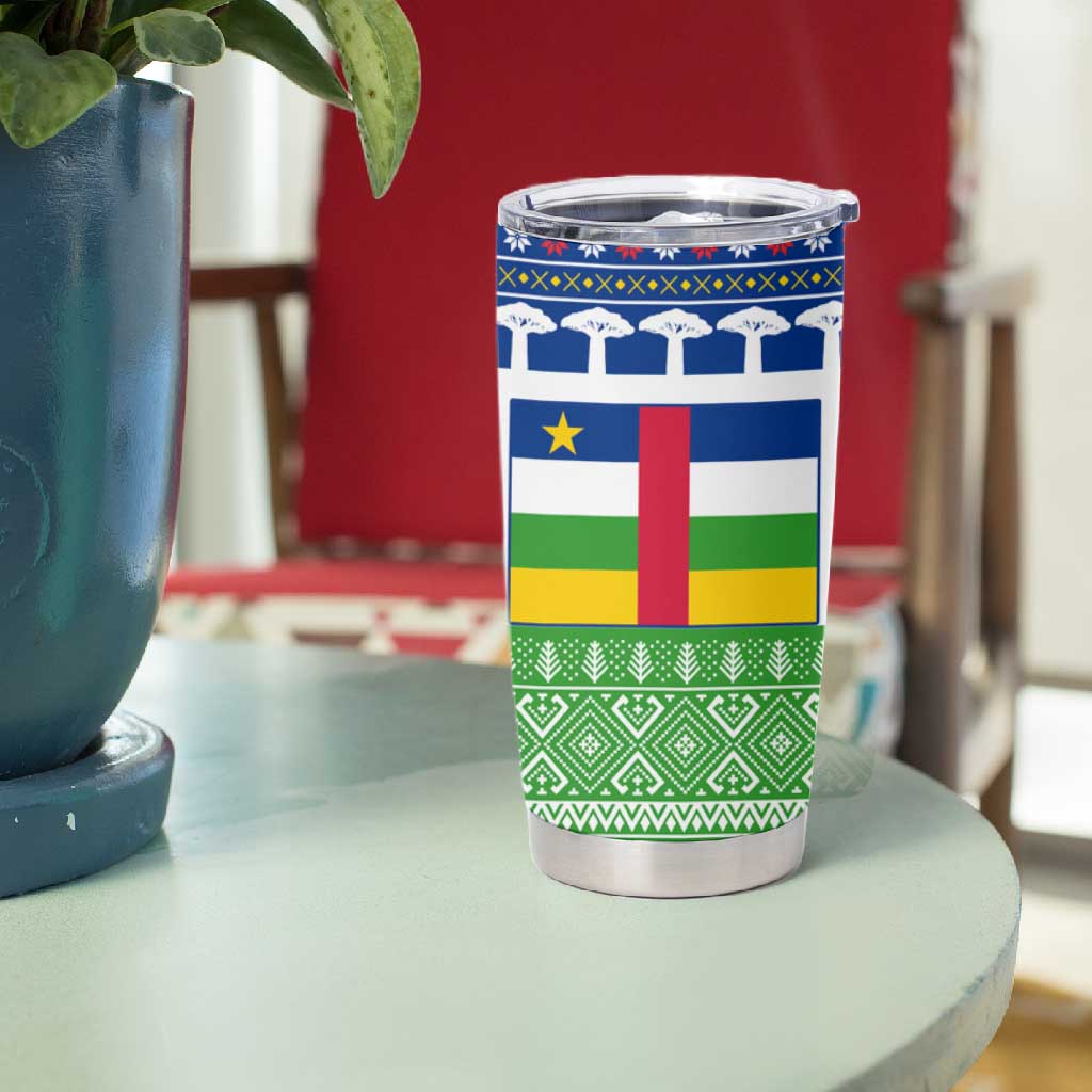Central African Republic Christmas Tumbler Cup Santa and Safari Animals Baobab Trees Snowflakes - African Pride