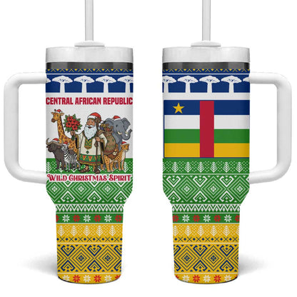 Central African Republic Christmas Tumbler With Handle Santa and Safari Animals Baobab Trees Snowflakes - African Pride