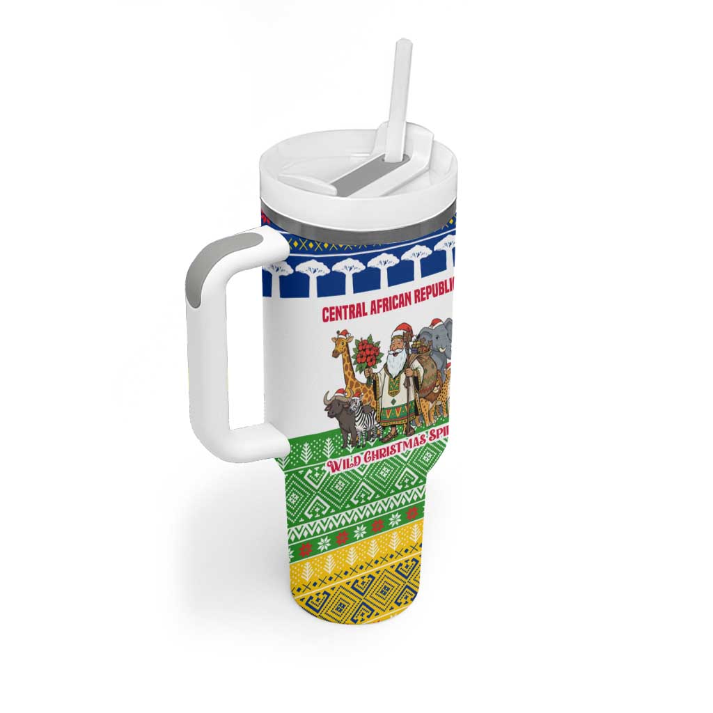 Central African Republic Christmas Tumbler With Handle Santa and Safari Animals Baobab Trees Snowflakes - African Pride