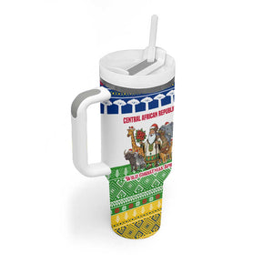 Central African Republic Christmas Tumbler With Handle Santa and Safari Animals Baobab Trees Snowflakes - African Pride