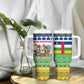 Central African Republic Christmas Tumbler With Handle Santa and Safari Animals Baobab Trees Snowflakes - African Pride