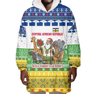 Central African Republic Christmas Wearable Blanket Hoodie Santa and Safari Animals Baobab Trees Snowflakes - African Pride