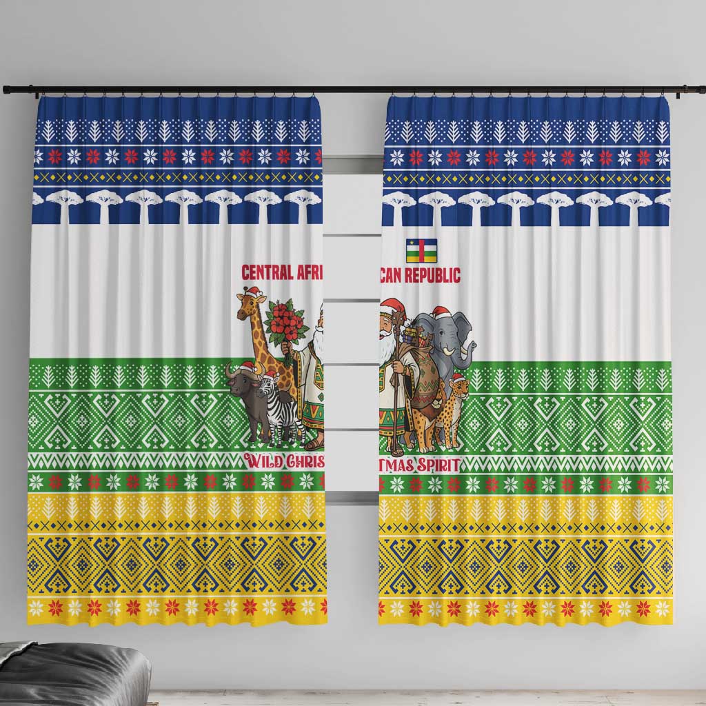 Central African Republic Christmas Window Curtain Santa and Safari Animals Baobab Trees Snowflakes - African Pride