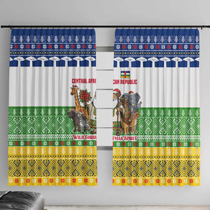 Central African Republic Christmas Window Curtain Santa and Safari Animals Baobab Trees Snowflakes - African Pride